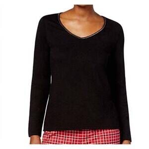 NEW CHARTER CLUB LUXURY women's long sleeve pajama top in black
